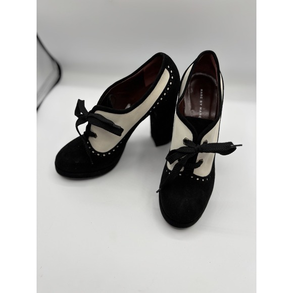 Marc By Marc Jacobs Block Healed Oxford Lace Spectator Black White Size 37 - 6.5 - Picture 1 of 12